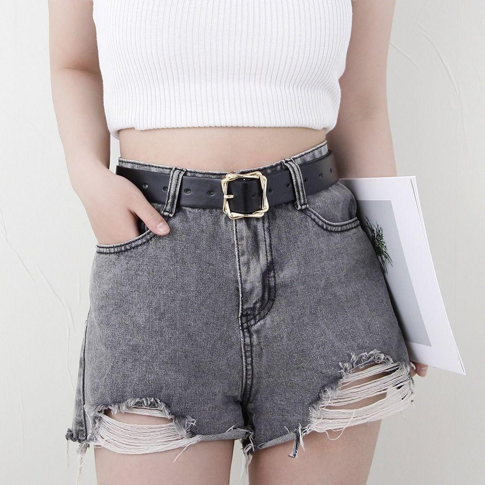 Adjustable PU Leather Belt Black Jeans Belt Fashion Women's Belts for Jeans Dresses Decoration