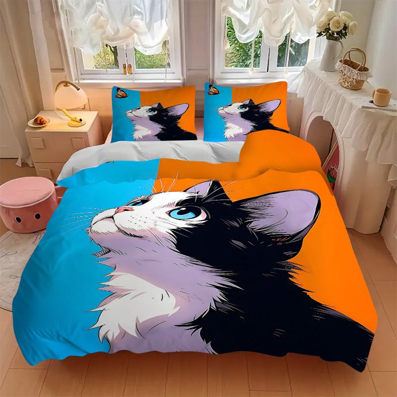 3pcs Cat Butterfly print bedding quilt cover, soft and comfortable quilt cover suitable for bedroom and guest room199