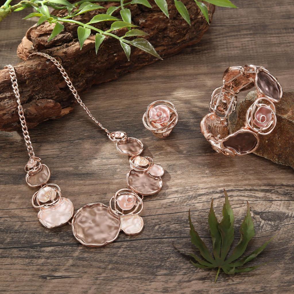 Цветная живопись масло роза кольцо браслет ожерелье набор женский банкетный высококлассный набор ювелирных изделий