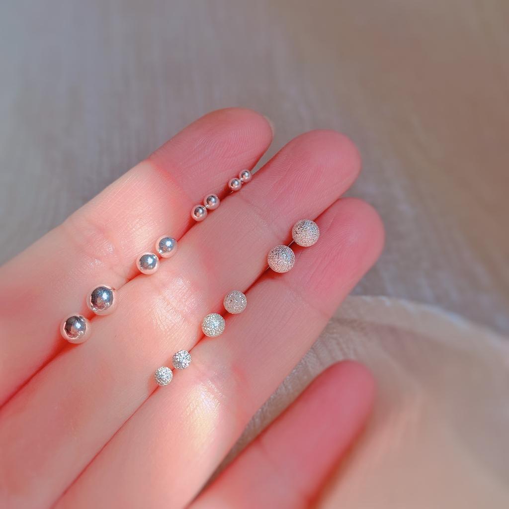 S925 Sterling Silver Stud Earrings for Women Golden Bean Round Beads Glazed Surface Matte Otica Simple Personalized All-Match Ear-Caring Summer