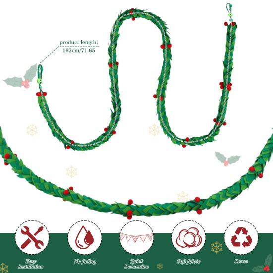 Рождественская гирлянда из фетра «Остролист» длиной 6 футов, гирлянда из листьев омелы ручной работы с красными ягодами для украшения дома, свадьбы, каминной полки