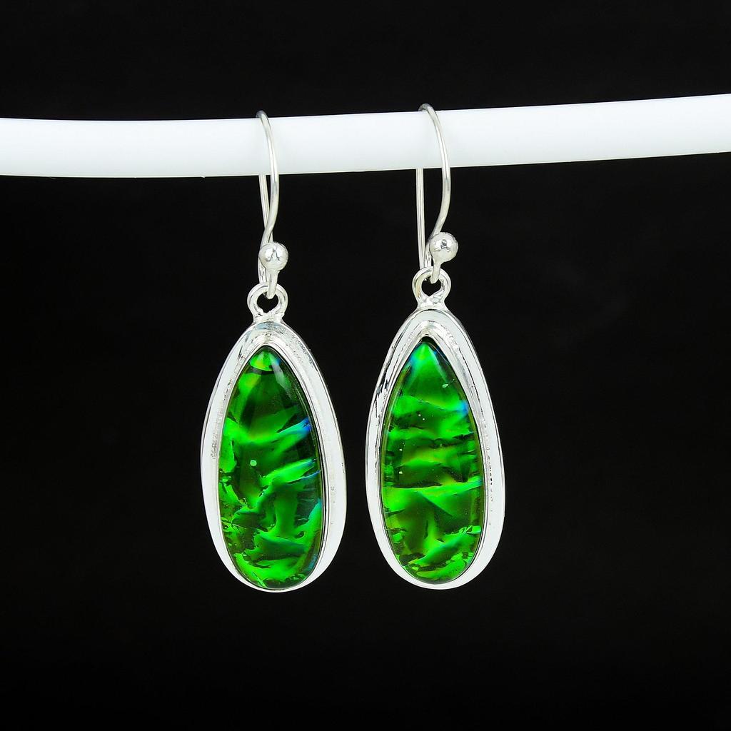 Удивительные серьги из серебра 925 пробы с зеленым триплетом огненного опала, серьги-подвески из серебра ручной работы в стиле бохо, подарок на день рождения для жены