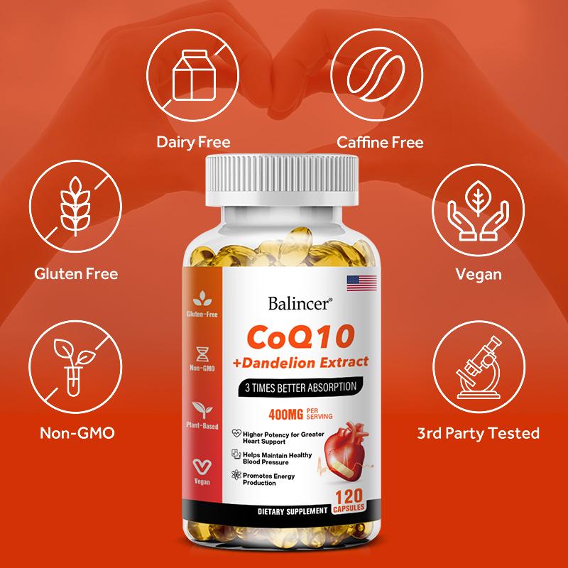 Coenzyme Q10 Herbal Extract Dietary Supplement Liquid Softgels Formula 120 Count
