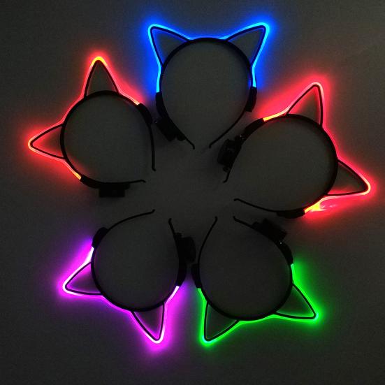 LED Light Cat Ear Hair Hoop Plastic Headband with Anti-Slip Design Men Women Bar Nightclub Hairband Hair Accessory