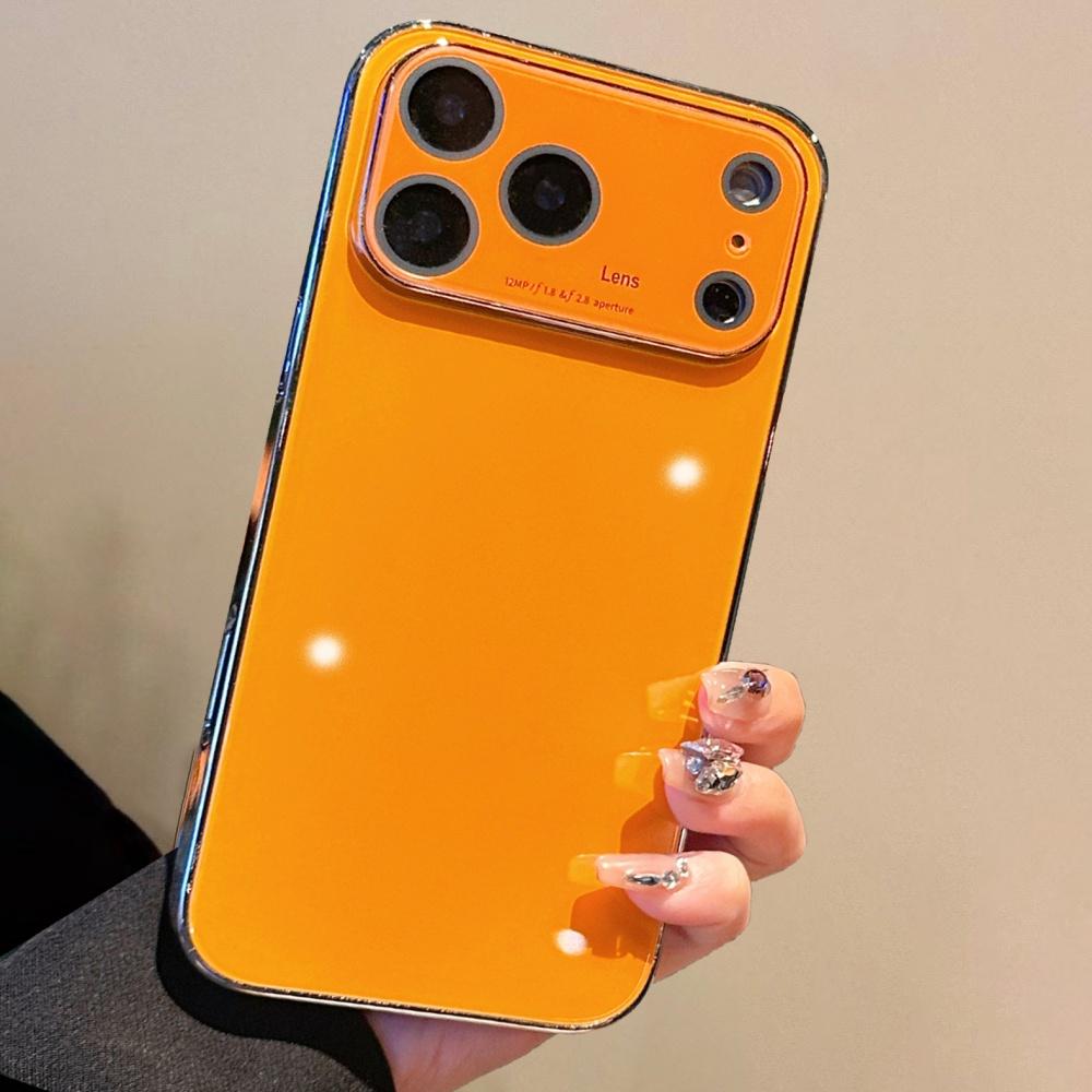 Glass Glossy Window Case For iPhone 17 Air 16 15 14 13 12 Pro Max Plus Shockproof Plating Armor Original Phone Covers