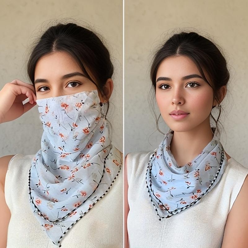Bohemian Floral Embroidered Women's Face Mask & Neck Scarf - Lightweight Polyester, Breathable Sun Protection, Multi-Color Options for Casual Outings