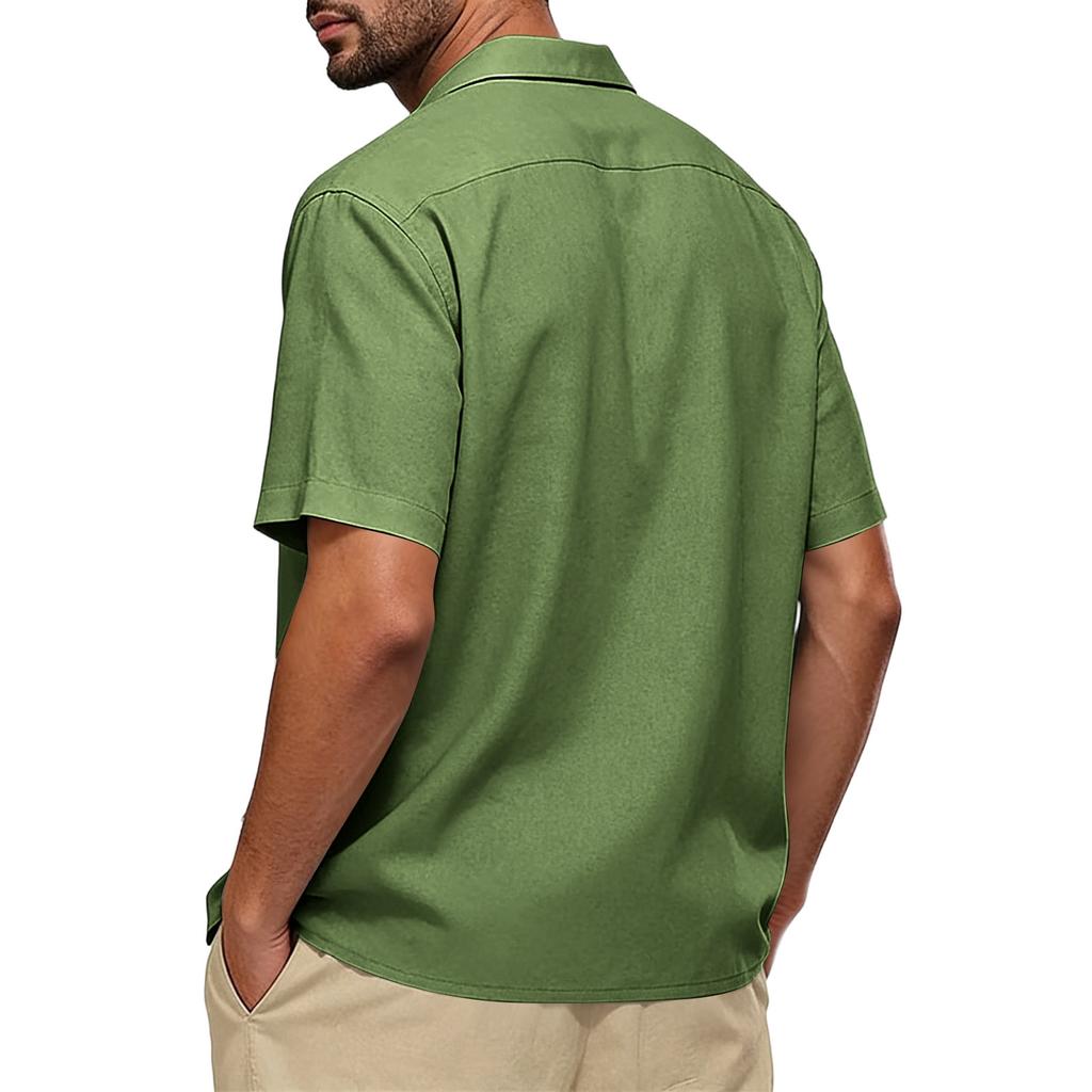 Men's Casual Collar Relaxed Short-sleeved Shirt - Men's Plain Cotton And Linen Breathable Shirt