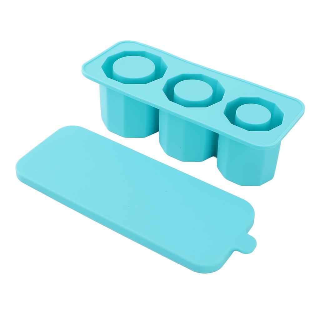 Tumbler Ice Mold Easy Fill Silicone 3 Cavity Hollow Cylinder Ice Ring for Whiskey Cold Drink Lake Blue