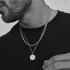 Vnox Layered Necklaces for Men, Sailing Travel Compass Pendant, Stainless Steel Cuban Figaro Wheat Chain, Casual Retro Collar