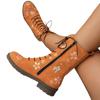 Autumn and Winter New Flat-bottom Embroidered Martin Boots Women's Round Head Square Heel Side Zipper Lace-up Medium Boots Women