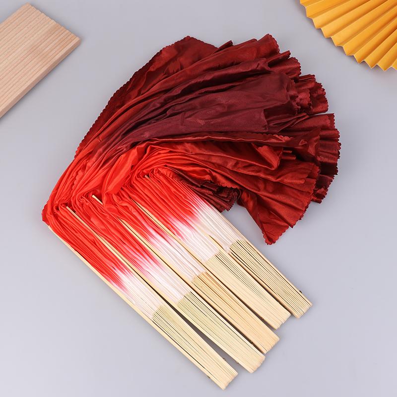 10-50Cm Length Adult Imitation Silk Dance Fan Double Sided Gradient Red Color Dancer Practice Dance Props Chinese Folk Dance Fan