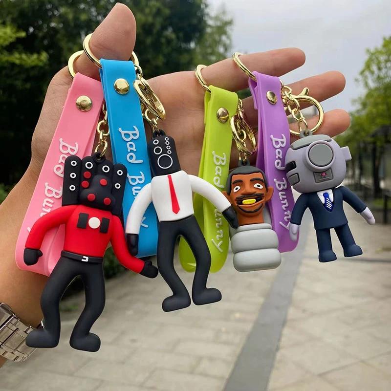 Cuphead Keychain Anime Cartoon Mugman Figures Doll Skibidi Toilet Man Keyring Pendent Car Key Chains Kids Toys Christmas Gifts