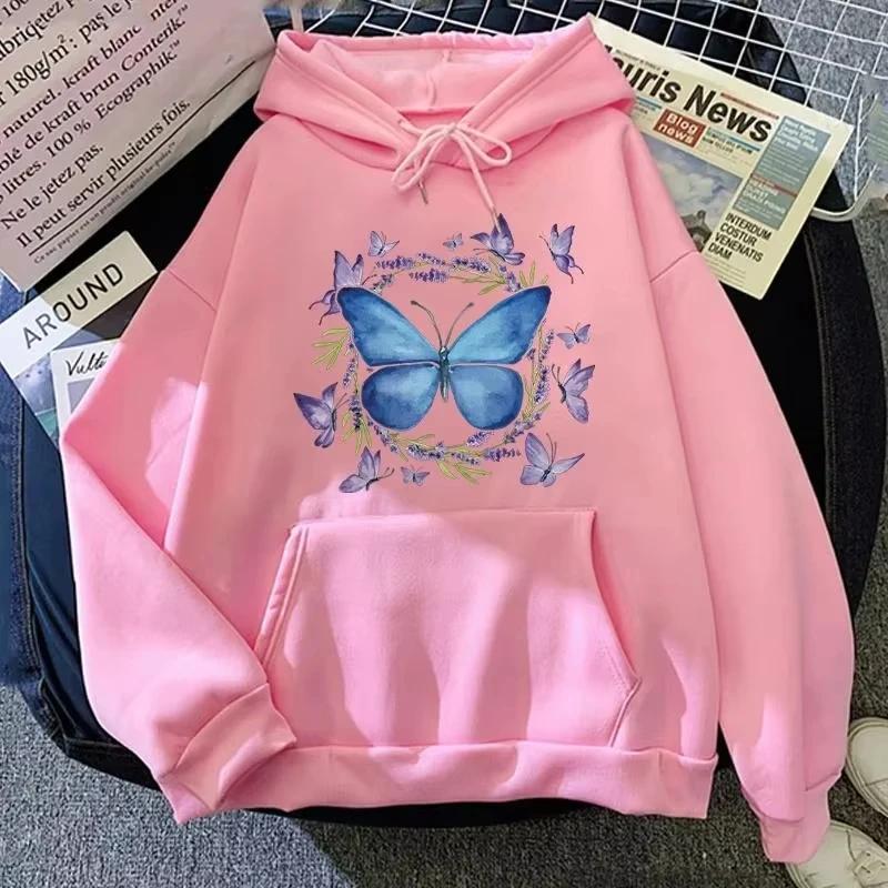 Fashion Butterfly Printed Hoodie Autumn_Winter Casual Hooded Long Sleeve Pullover Sweatshirt Fashion Spring