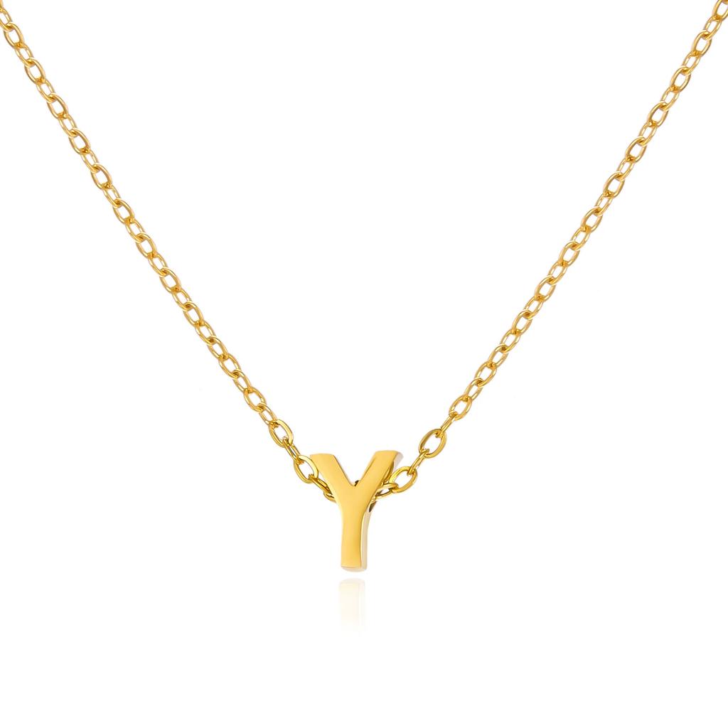 Stainless Steel Initial Necklace Gold Color Cut Letters Single Name Choker Necklace for Women Pendant Jewelry Gift