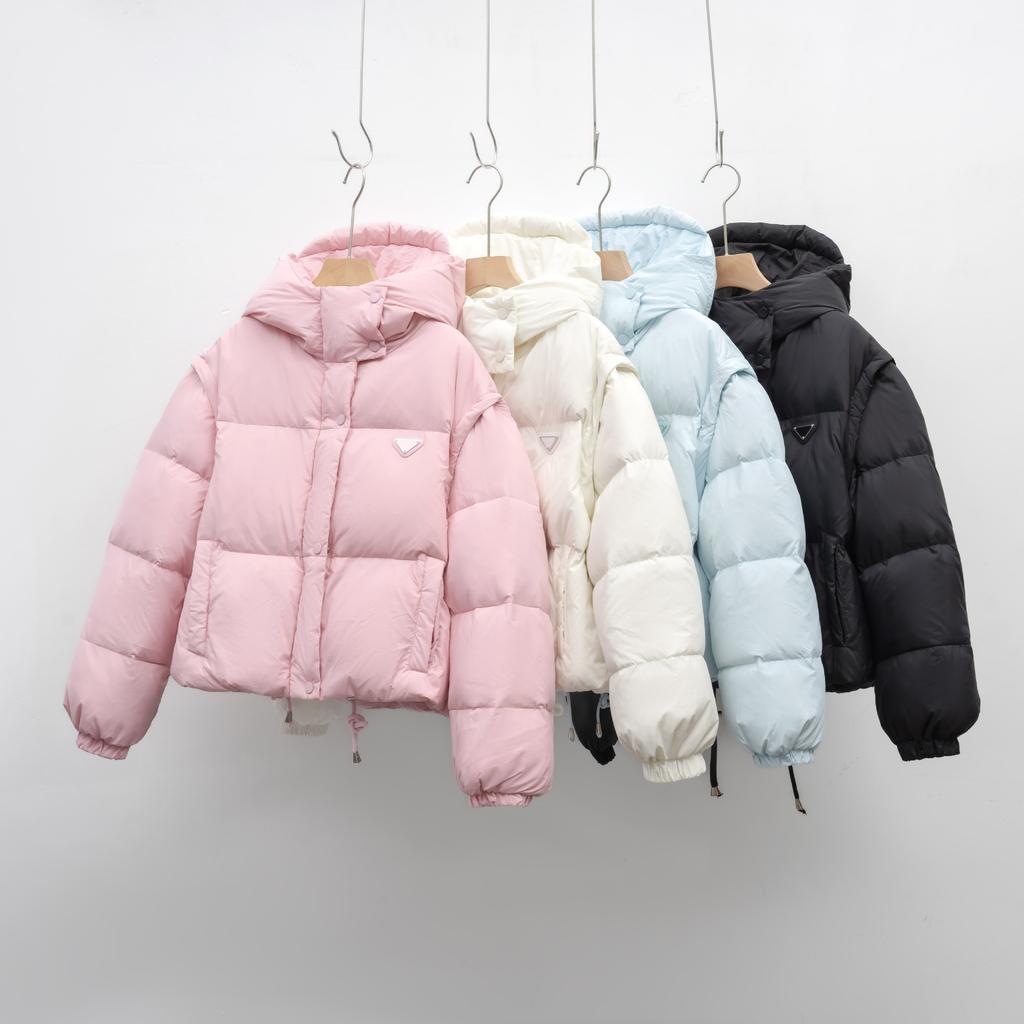 Solid Color Removable Sleeves Down Cotton Clothes Women's Winter New Design Short Vest Hooded Bread Clothes