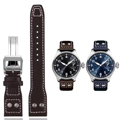 Ремешок для часов из натуральной кожи высокого качества с заклепками 21 мм 22 мм, подходит для IWC Big Pilot Spitfire TOP GUN, коричневые, синие ремешки для часов из воловьей кожи