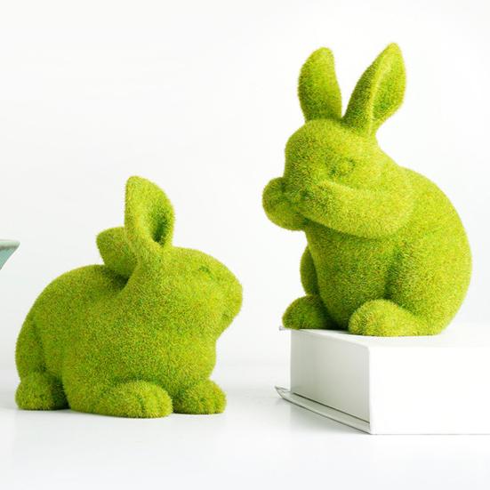 Статуэтка пасхального кролика, зеленая стайная скульптура кролика, маленькая реалистичная статуэтка кролика, центральный элемент стола для весеннего сада, внутреннего дворика, домашнего декора