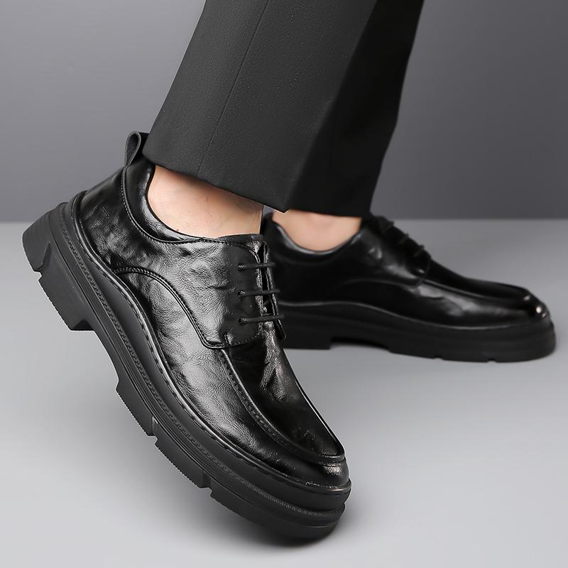 Casual Leather Shoes Men Lace Up High Sole Platform Business Office Black Fashion Dress Formal Wedding Party Shoes Men Oxfords