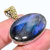 Natural Labradorite Gemstone 925 Sterling Silver Two Tone Pendant 1.42" O8R34