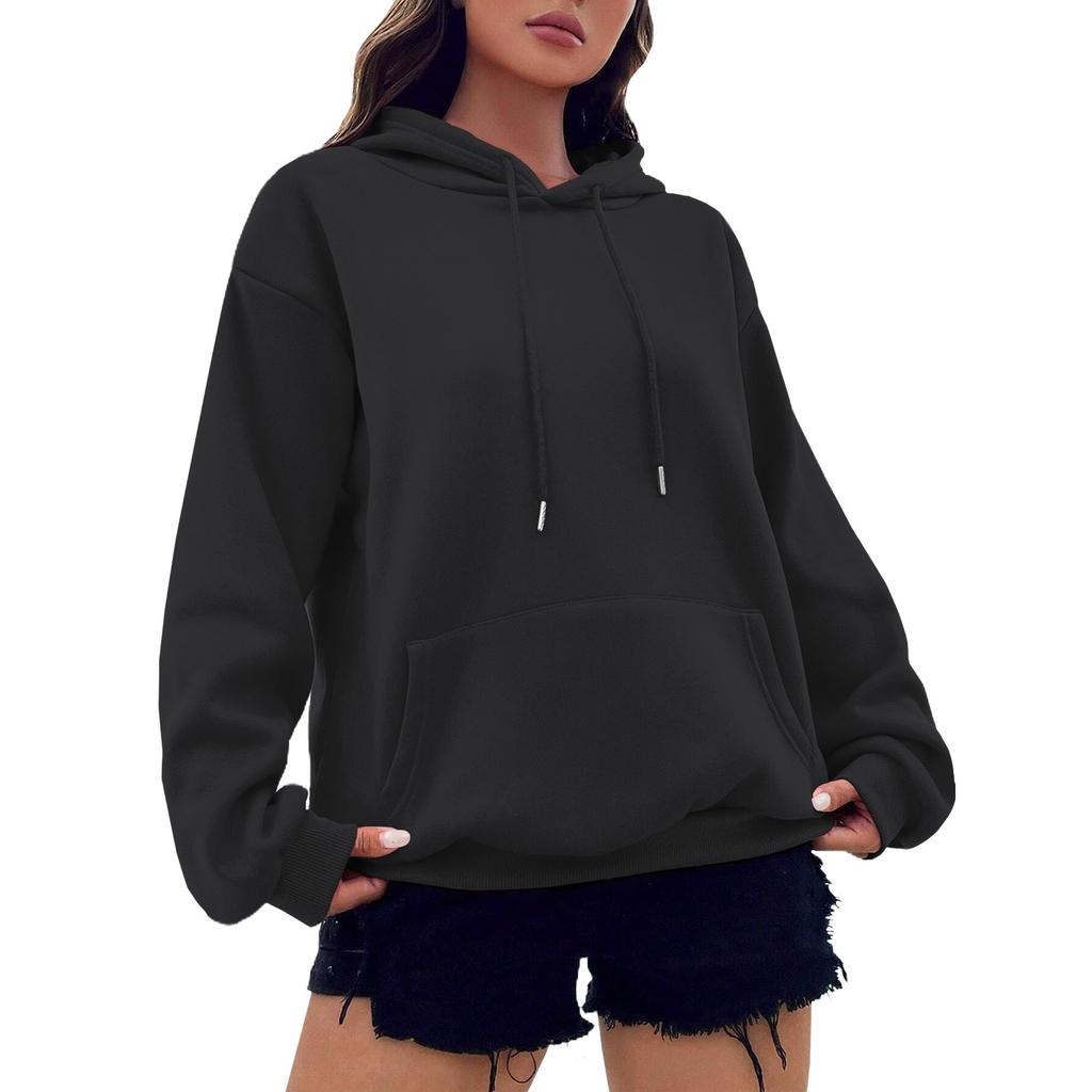 Женская модная осенне-зимняя однотонная свободная флисовая толстовка с длинным рукавом и капюшоном