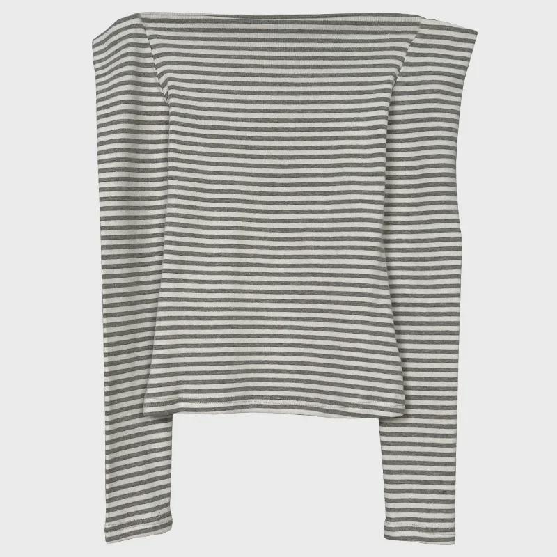 Dongdaemun's Highly Recommended Sexy One-Shoulder Striped Slim-Fit Long-Sleeved T-Shirt