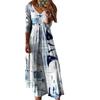 European and American women's clothing temperament new plant flower printing long-sleeved women's dress