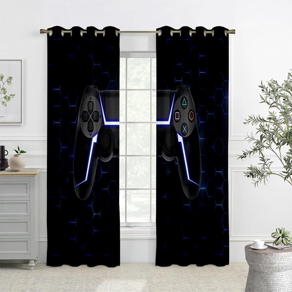 3D Cartoon Game Handle Curtains, Cool Electronic Controller Curtains, 2 Panels, Kids Room, Bedroom, Living Room, Balcony Decor