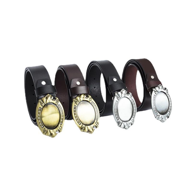 Simple and Fashionable Adult Belt Zinc Alloy Lion Head Diamond Plate Belt Whole Cowhide Four-season Retro Belt