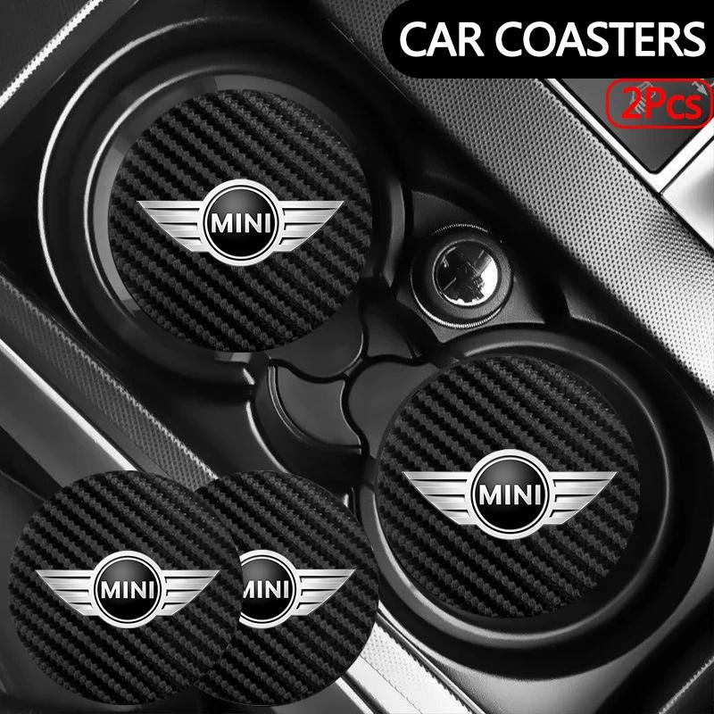 2Pcs Car Carbon Fibre Water Cup Pad Holder Anti-slip Coasters Mat For BMW Mini Cooper R50 R53 R55 R56 R60 R61 F54 F55 F56 F60 KQORV1