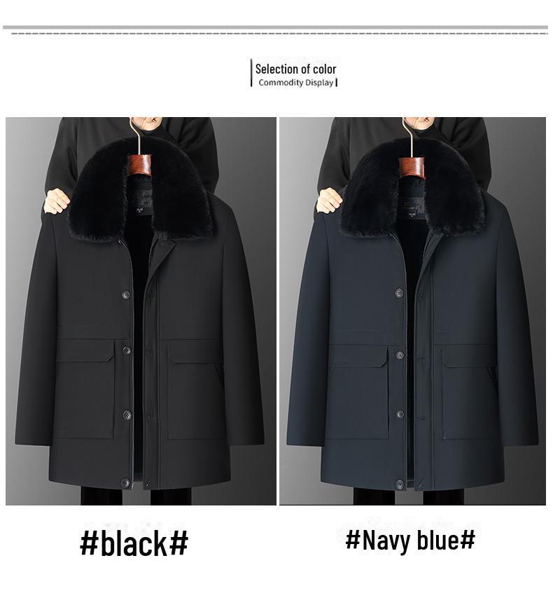 Мужское зимнее бархатное толстое теплое хлопковое пальто - большого размера, свободного кроя, средней длины для людей среднего и пожилого возраста