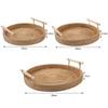 Плетеный поднос для фруктов, круглая корзина для хранения из ротанга, поднос с деревянной ручкой, тарелка для хлеба, фруктов, торта, еды, поднос для сервировки дома