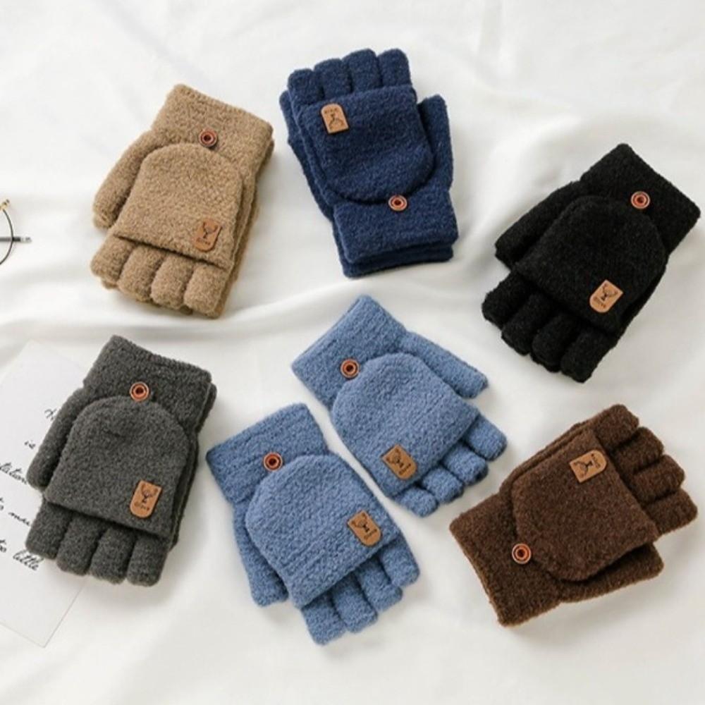 Warm Winter Knitted Gloves Thickened Writing Mittens Fashion Half Finger Mittens for Men