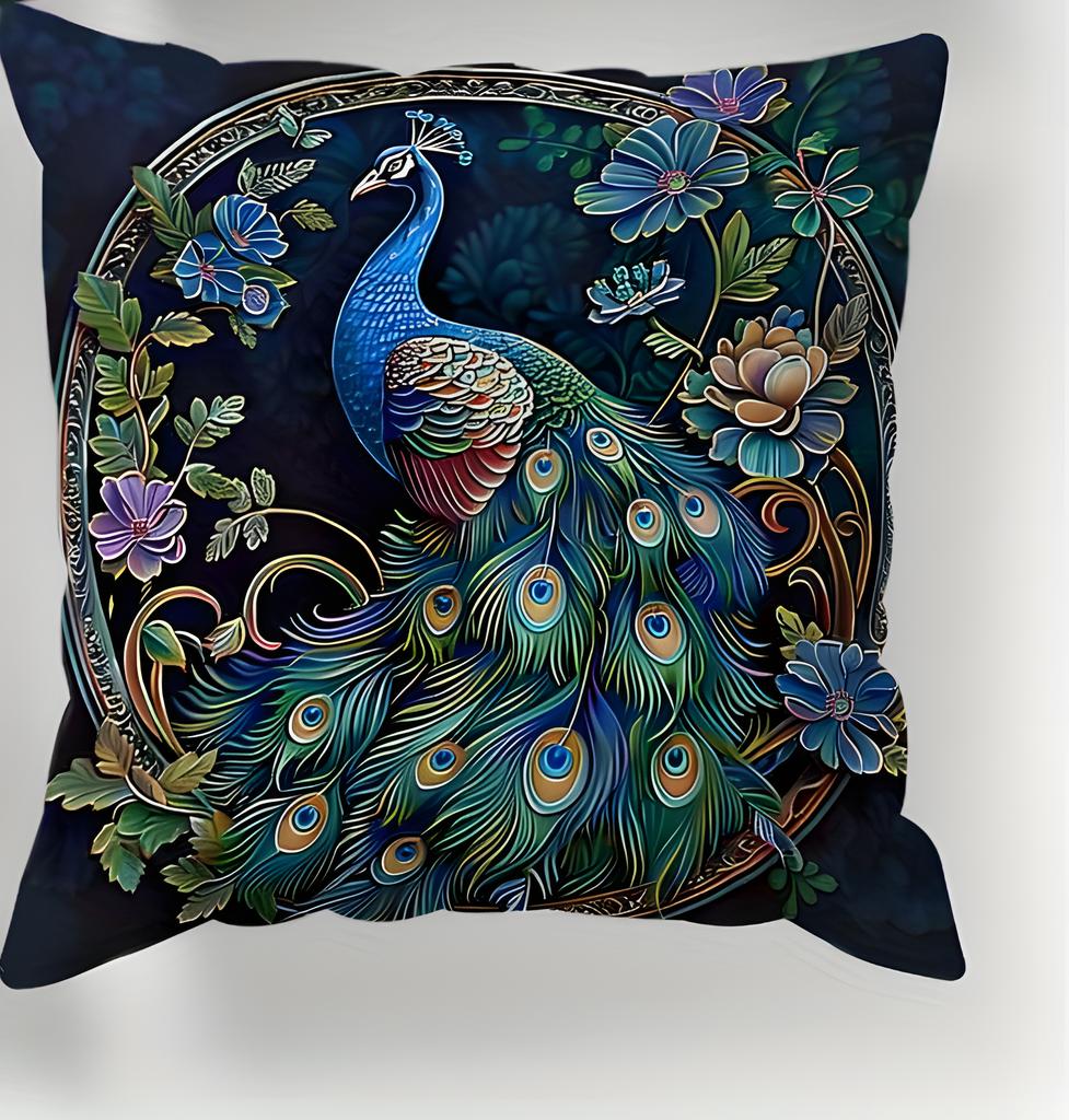 Vintage Peacock Oil Painting Pillowcases Flat Print Machine Washable Suitable for Decorating Living Rooms and Bedrooms