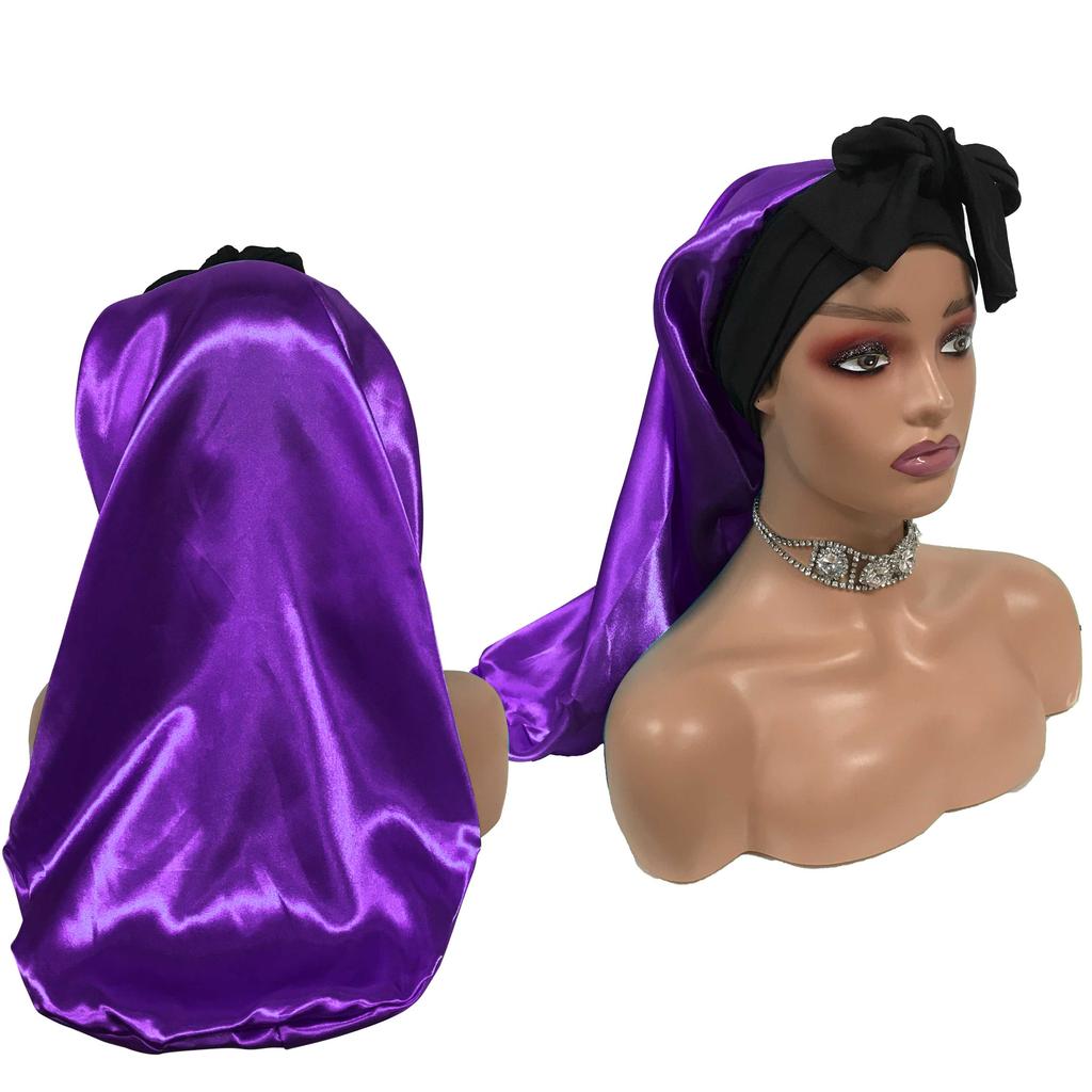 Customize Own Brand Luxury Silk Hair Bonnet Soft Sleeping Long Bonnet for Women