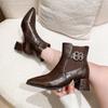 Модные женские сапоги осень/зима, квадратный носок, высокие каблуки, ботинки челси, женская обувь, ретро-ботинки с пряжкой на ремне