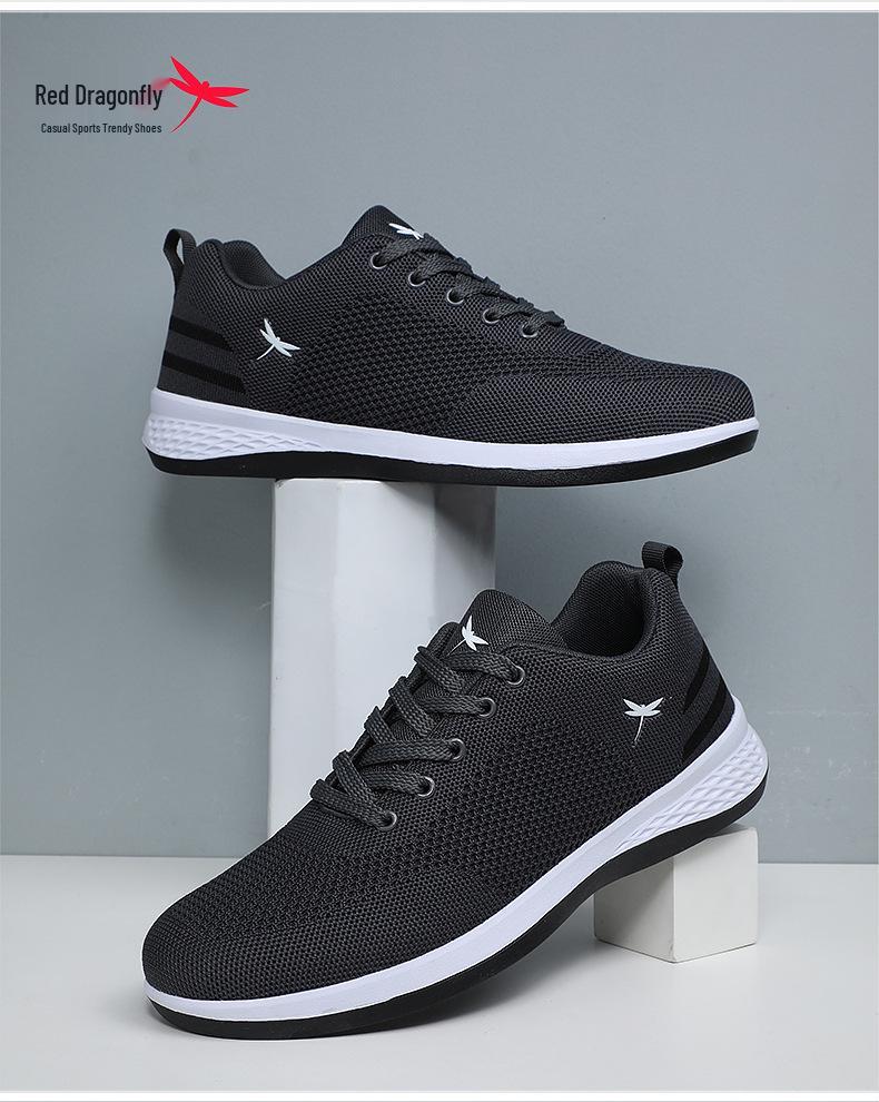 Red Dragonfly Men's Flyknit Sports Shoes - Non-slip, Soft Sole, Casual Travel Sneakers for Spring, Summer, and Autumn