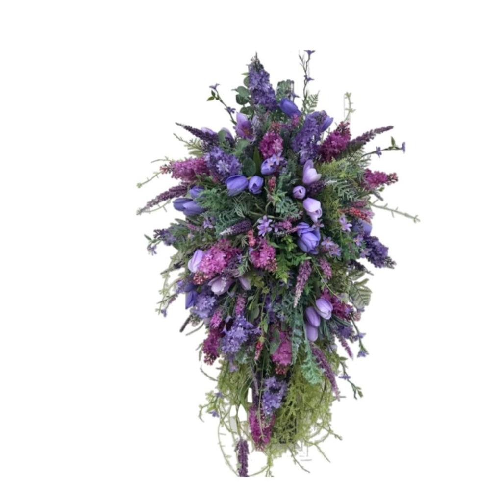 Фиолетовый Тюльпан Каплевидный Венок Весна Лето Искусственный Цветочный Гирлянда Украшения для Входной Двери Стены Свадебная Вечеринка Домашний Декор