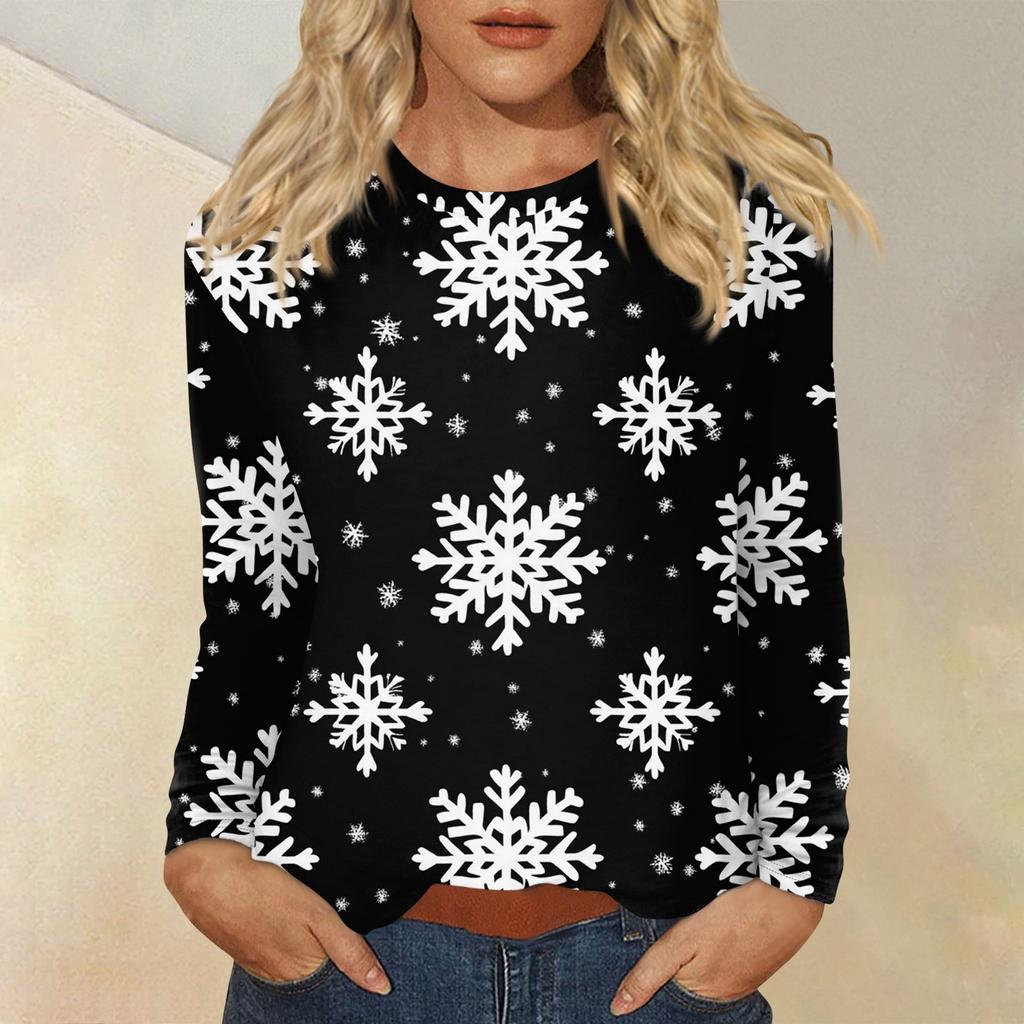 Long Sleeve Shirts For Women Cute Christmas Day Print Graphic Tees Blouses Casual Plus Size Basic Tops Pullover