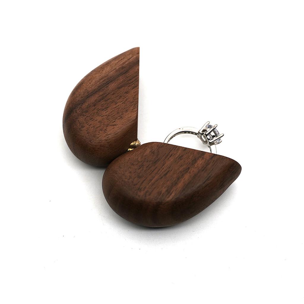 Black Walnut Ring Box In Heart Shape, Proposal And Engagement Jewelry Box
