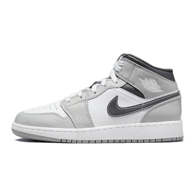 Air Jordan 1 Mid Grade School 'Light Smoke Grey' (Unisex) Light Smoke Grey / White / Anthracite Kids' Basketball Shoes 554725 078