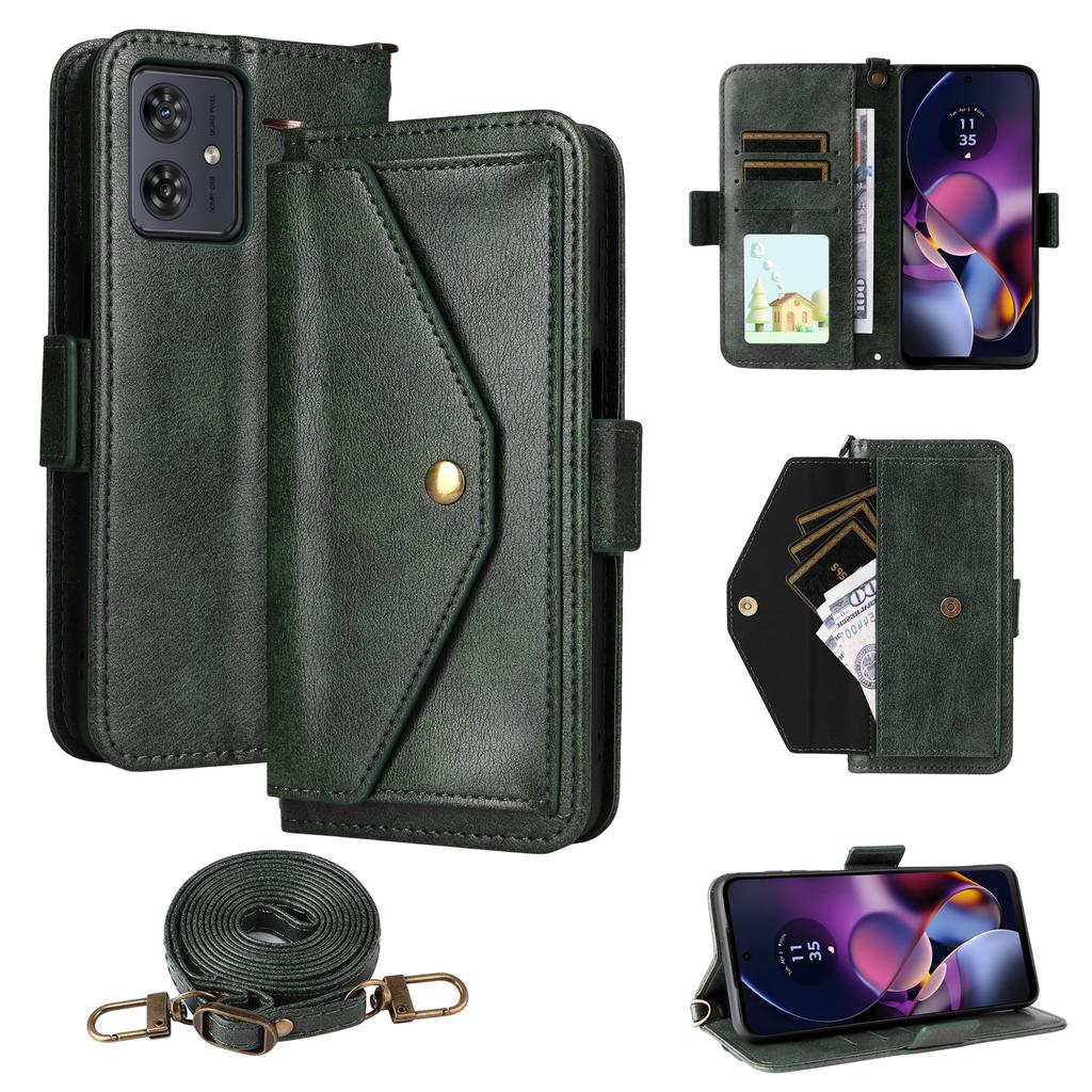 For Motorola Moto G64 5G/G54 5G Leather Case Magnetic Closure Wallet Stand Phone Cover with Crossbody Strap