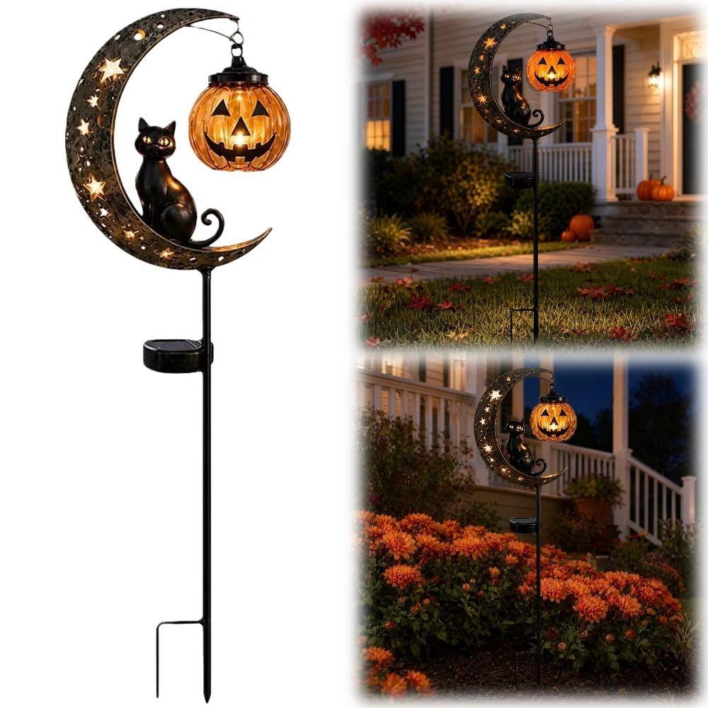Auto On/Off Solar Garden Lights Iron Cat Moon Design Garden Pathway Lights Halloween Lights  Lawn
