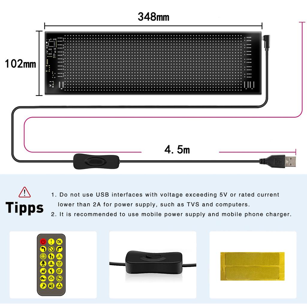 LED Car Pixel Panel Light Scrolling Bright Advertising LED Signs Flexible Screen USB Bluetooth App Control for Taxi Rear Window