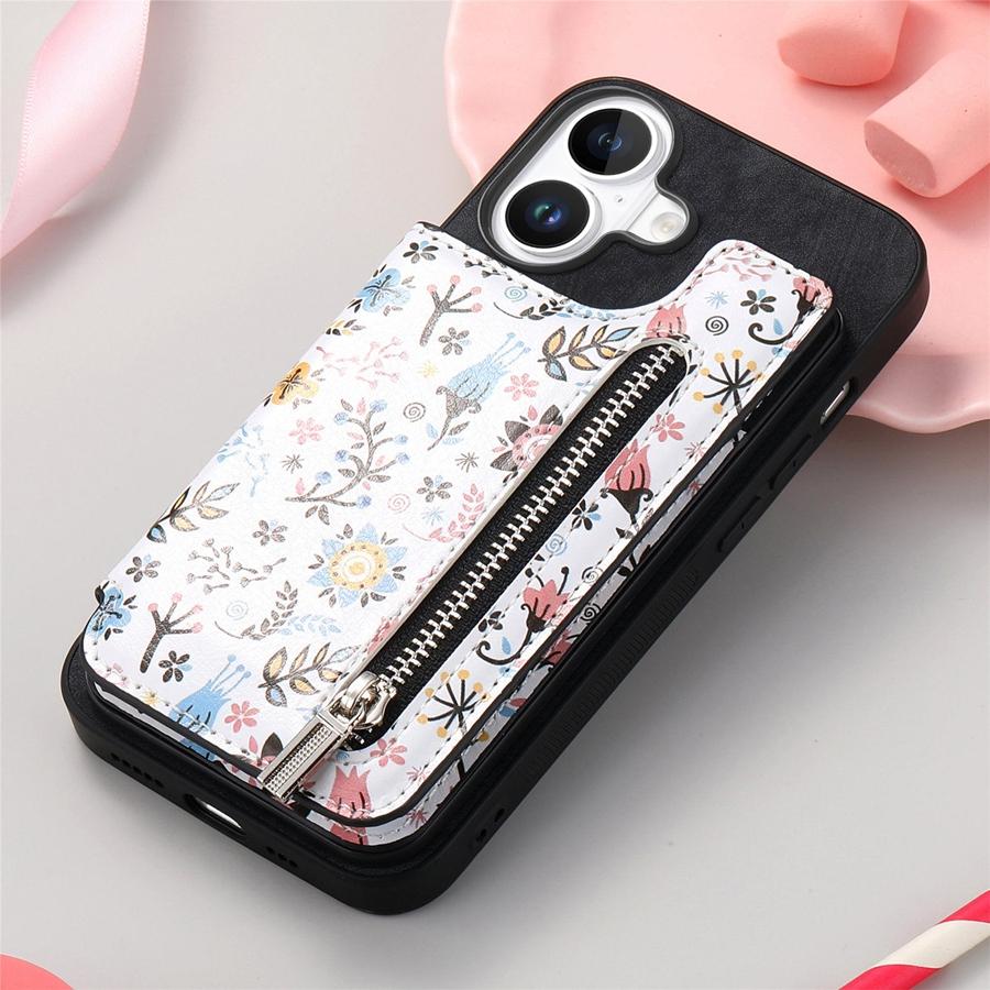RFID Blocking Zippered Wallet Phone Case with Card Slot & Stand for iPhone Samsung Xiaomi Google Magnetic Car Mount Stylish Floral Print Phone Cover