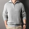 Men Fall Winter Sweater Lapel Loose Half Zipper Long Sleeves Mid Length Solid