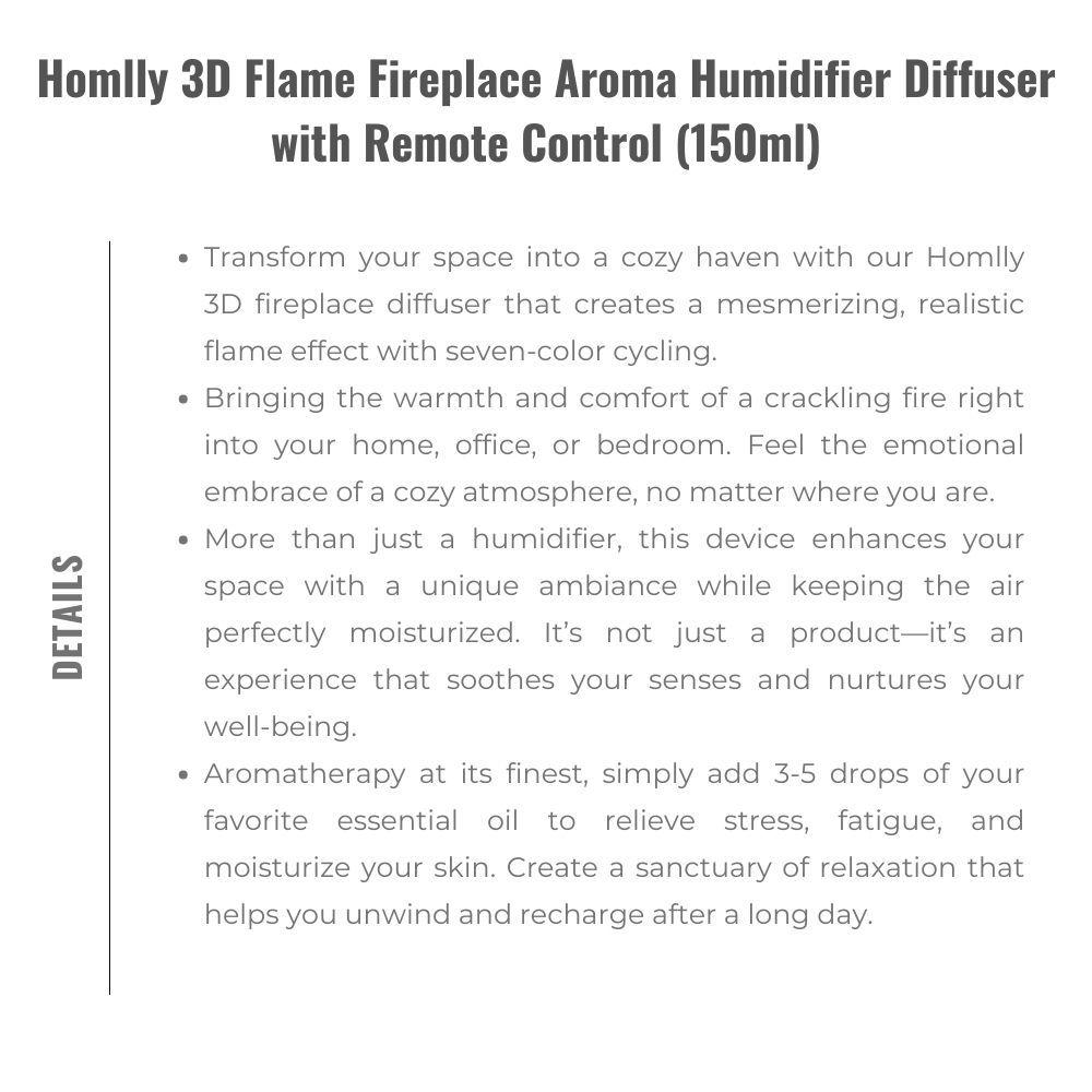 HOMLLY 3D Камин с пламенем Арома Увлажнитель Диффузор с пультом дистанционного управления (150мл)