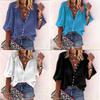 Stylish Women's 3/4 Sleeve Shirt Top Comfortable Loose Fit Button Down Blouse T-shirt