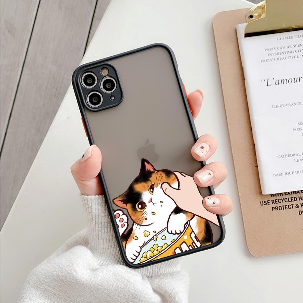 Противоударный матовый чехол для телефона с изображением животных для Iphone 11 12 13 Pro Max Mini 7 Plus XR XS, чехол с милым защемлением лица, есть закуски, кошка, косплей