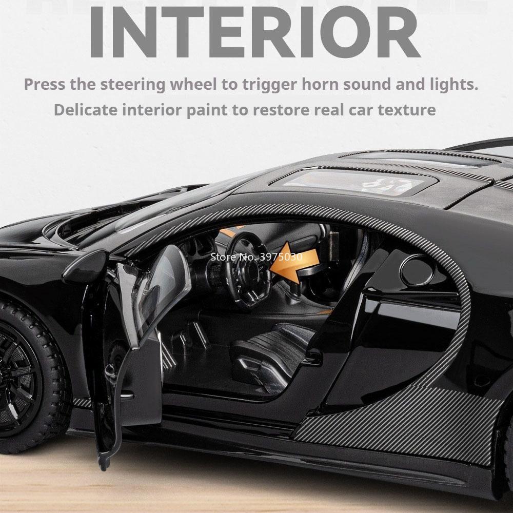 1:24 Chiron LM Sports Car Model Diecast Alloy Toy Sound Light Doors Opened Pull Back Vehicles Models Home Decoration Gift