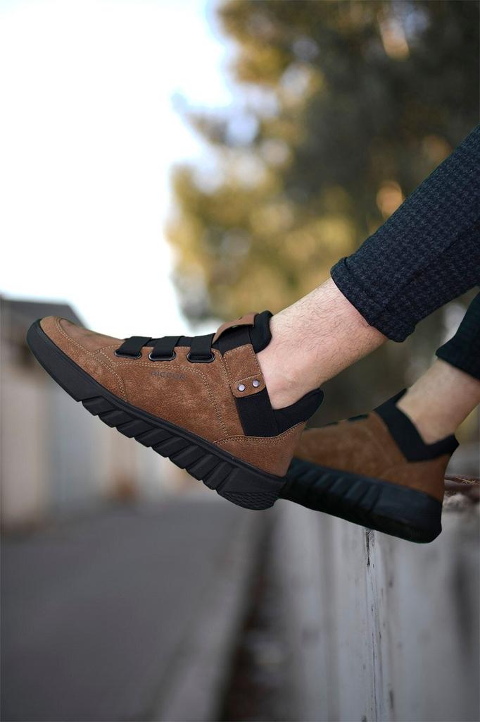 Men's Fashion Faux Leather Flat Heeled Booties Bootie Brown Black Unisex Sneaker Boots Shoes